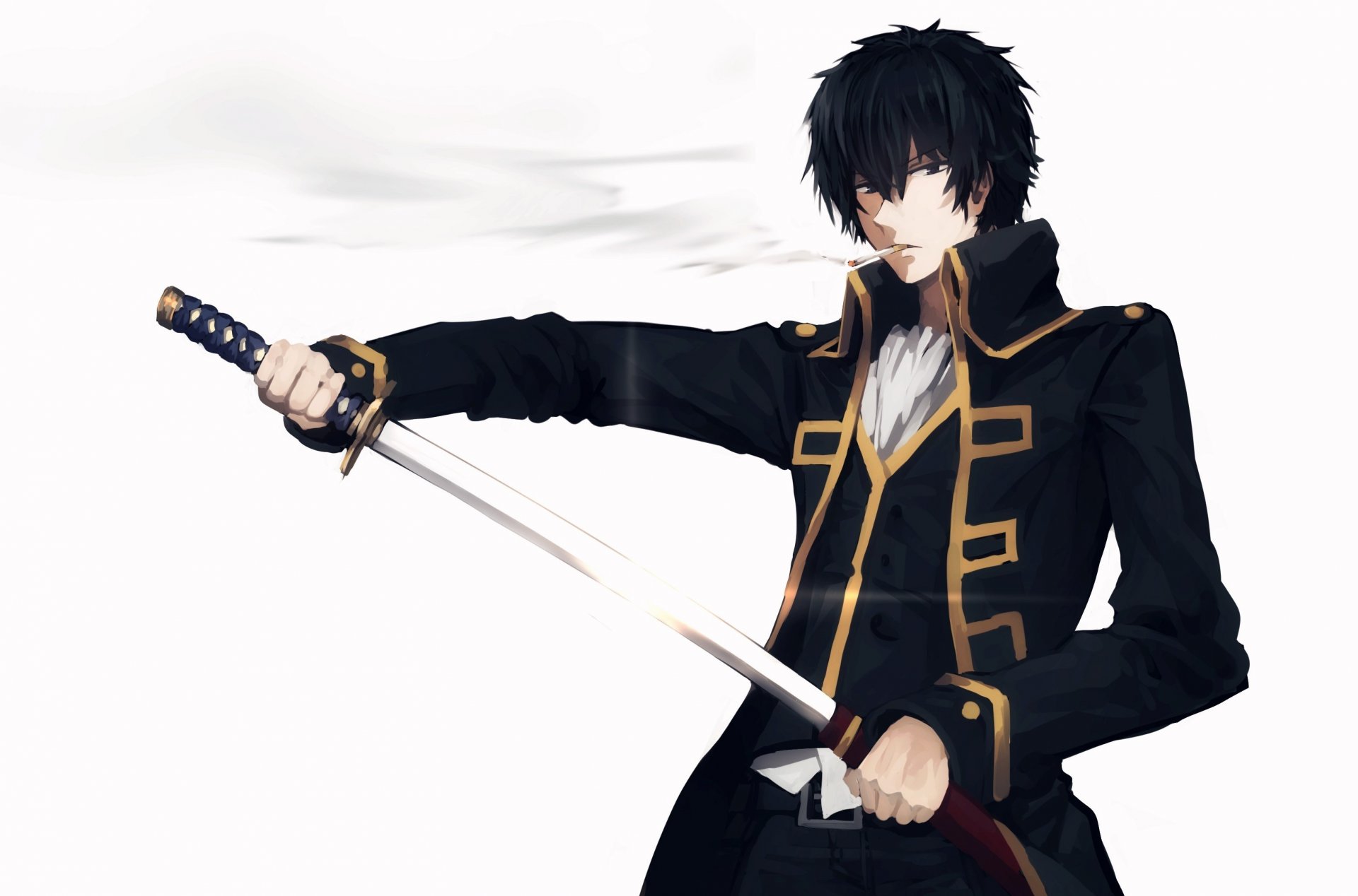 gintama gintama hijikata toushirou novio anime espada uniforme cigarrillo fuma