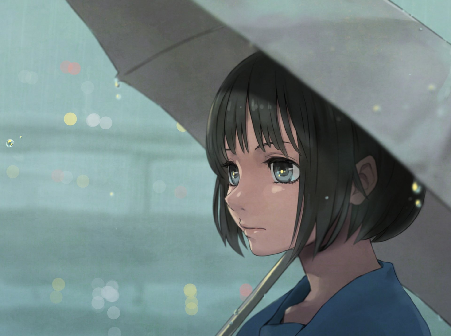 fille parapluie anime vue visage