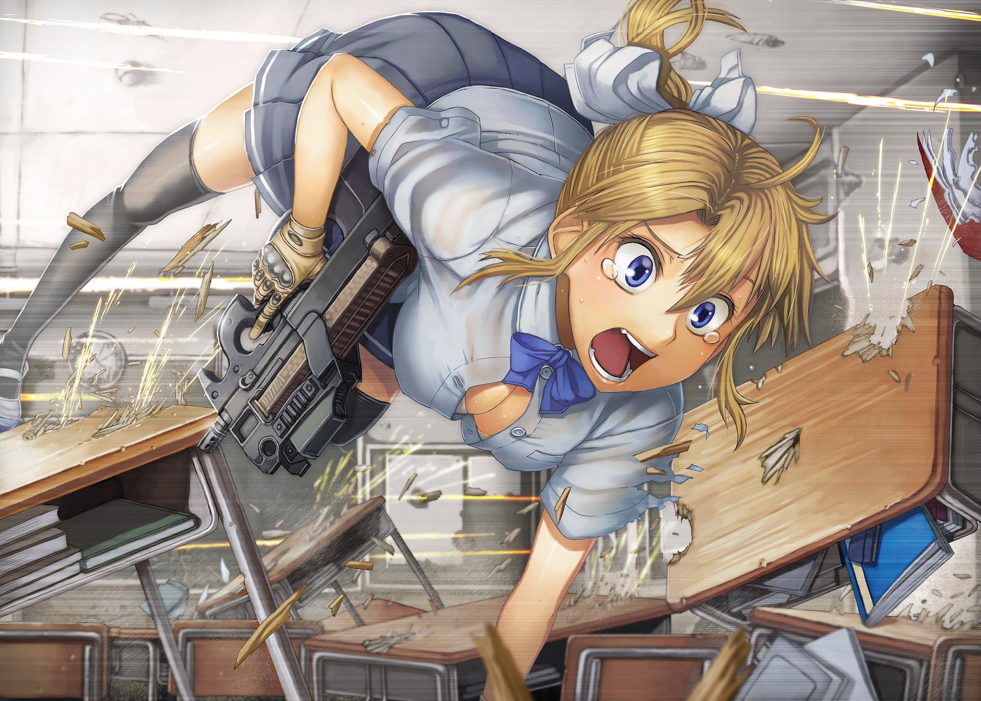 arte ito chica rubia susto pechos automático clase escritorios