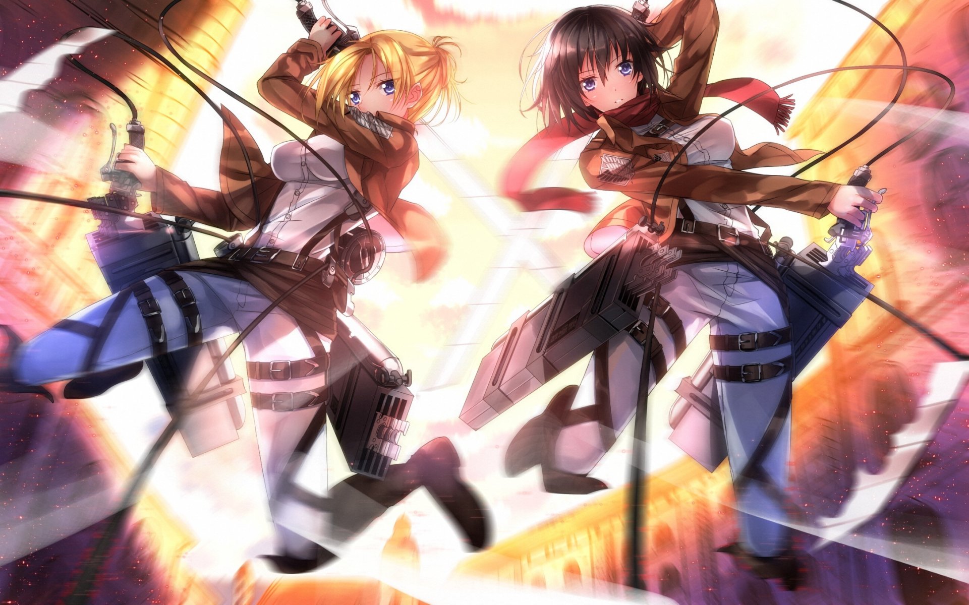 arte swordsouls no shingeki no kyojin annie leonard mikasa ackerman chicas movimiento alambres armas salto