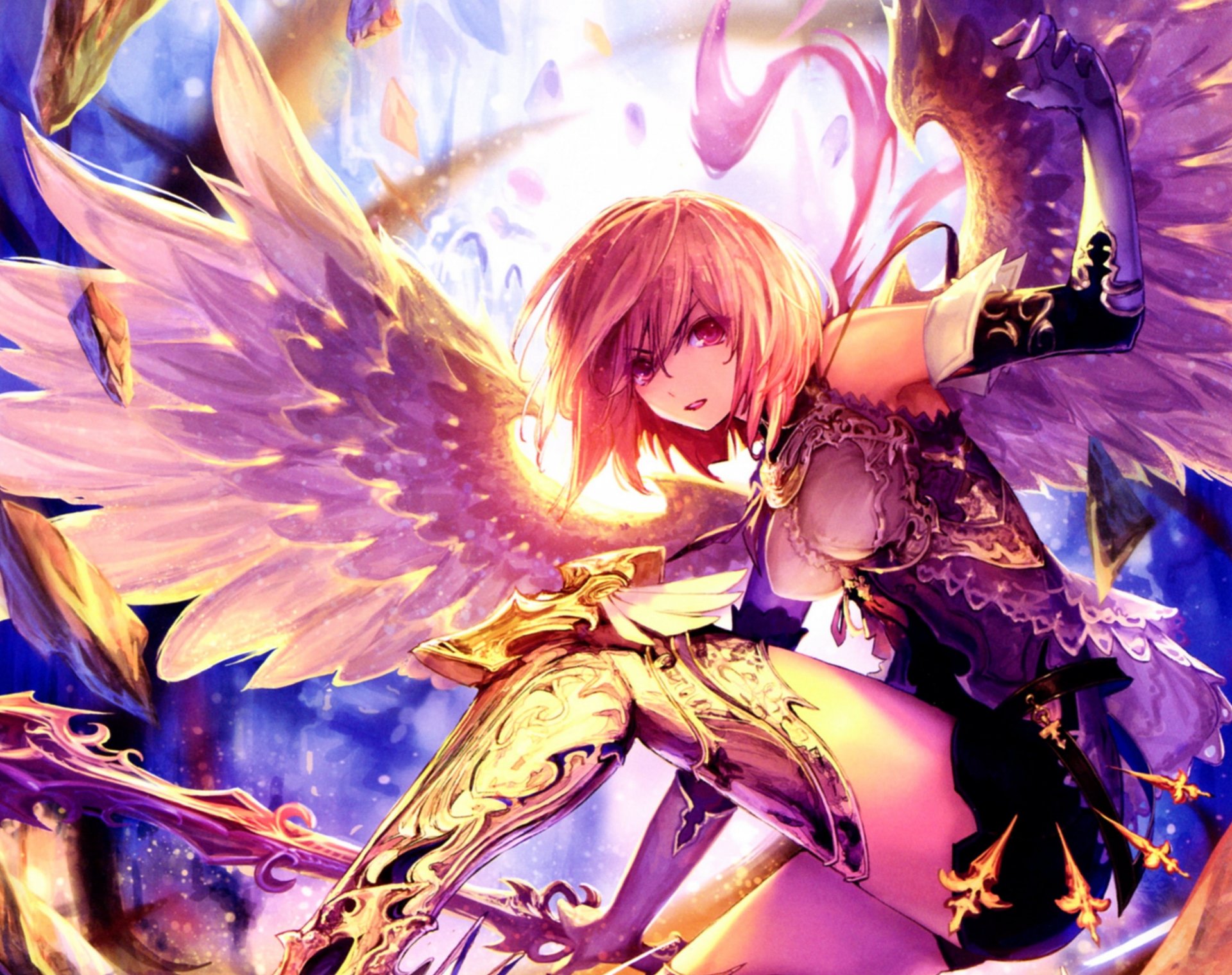 art tachikawa mushimaro bimo anime shingeki pas bahamut ailes épée arme fille