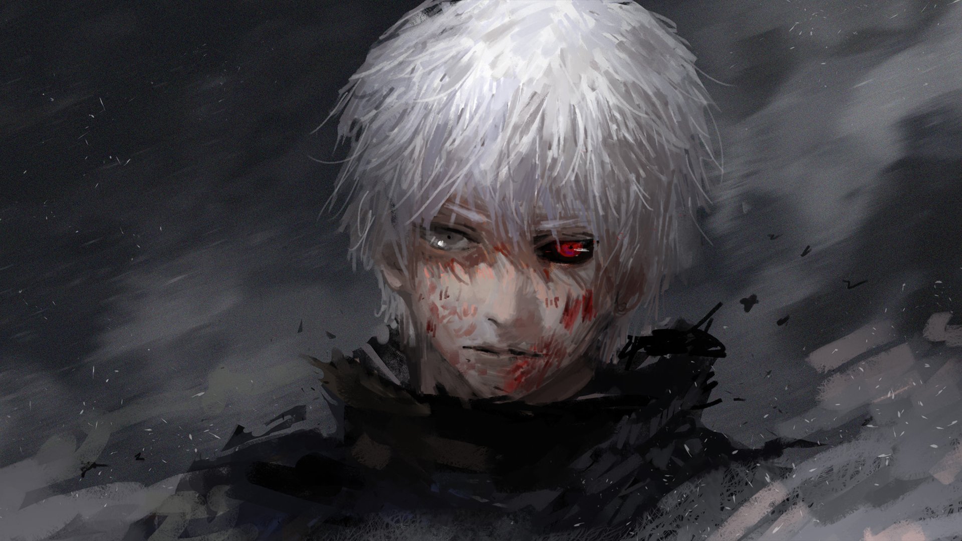 tokyo ghoul tokyo ghoul kaneki ken kaneki ken czerwone oko białe włosy anime sztuka sztuka