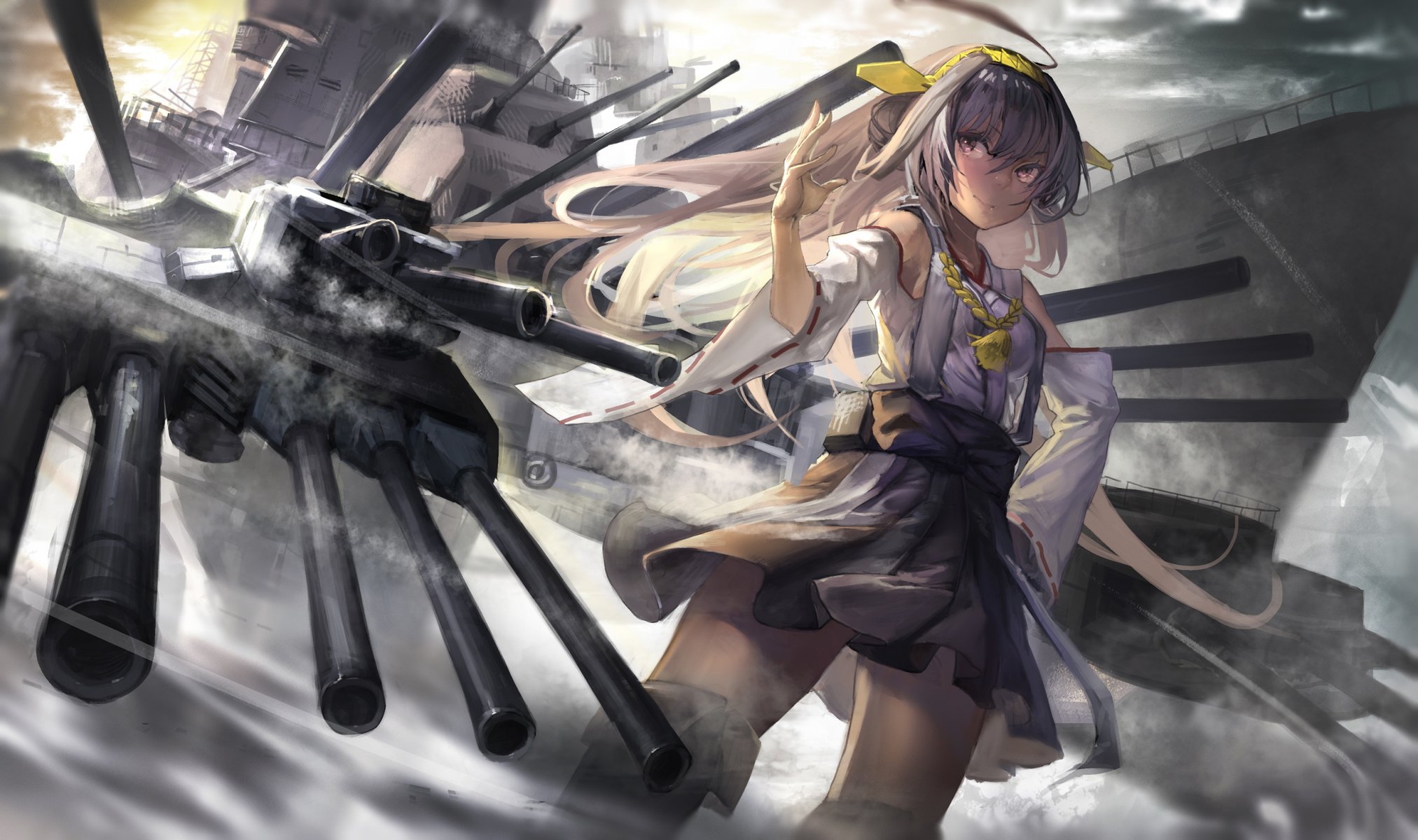 art ghostas kantai collection kongou dziewczyna statek broń