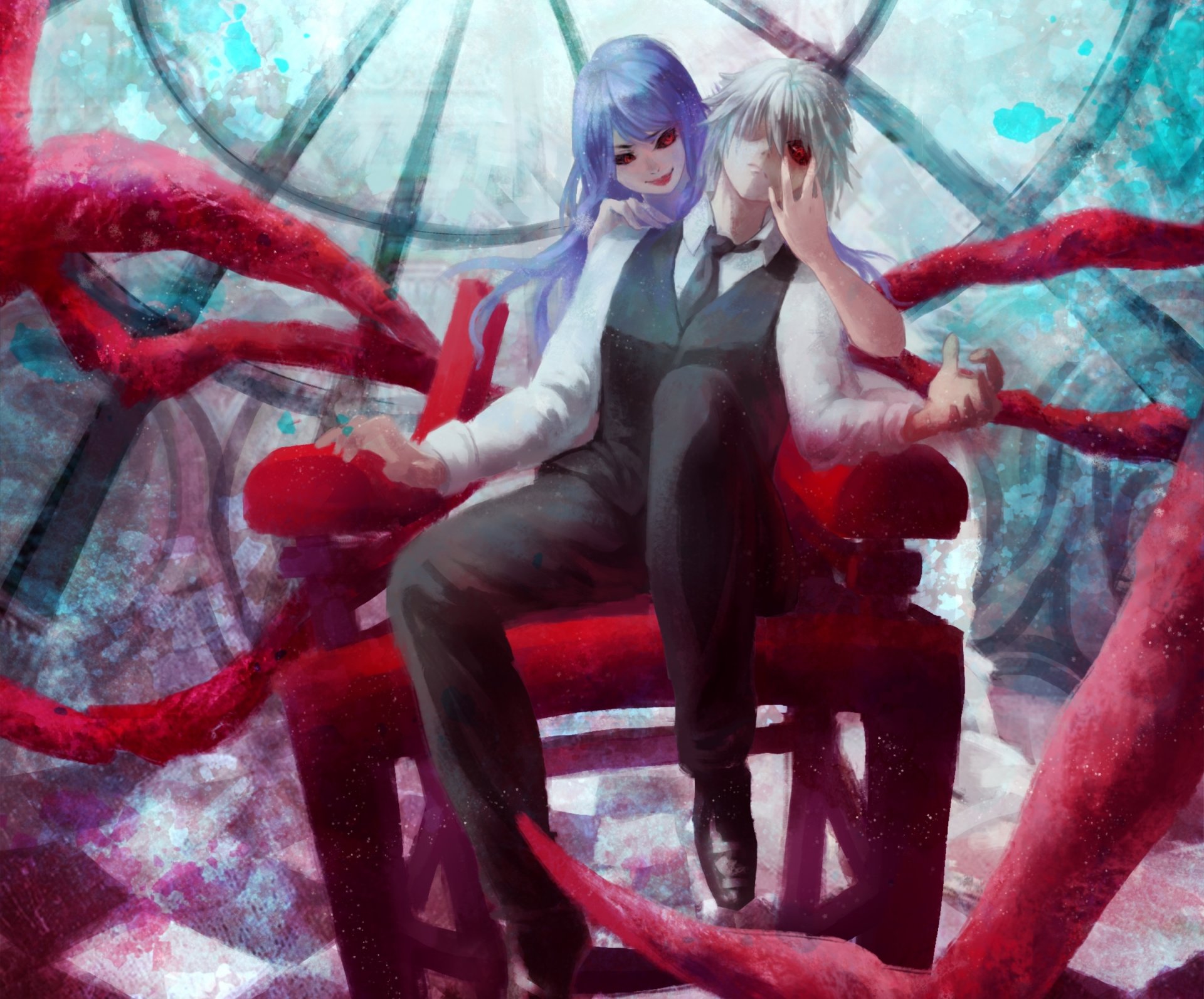 art noodles anime tokyo ghoul kaneki ken kamishiro rize girl guy smile