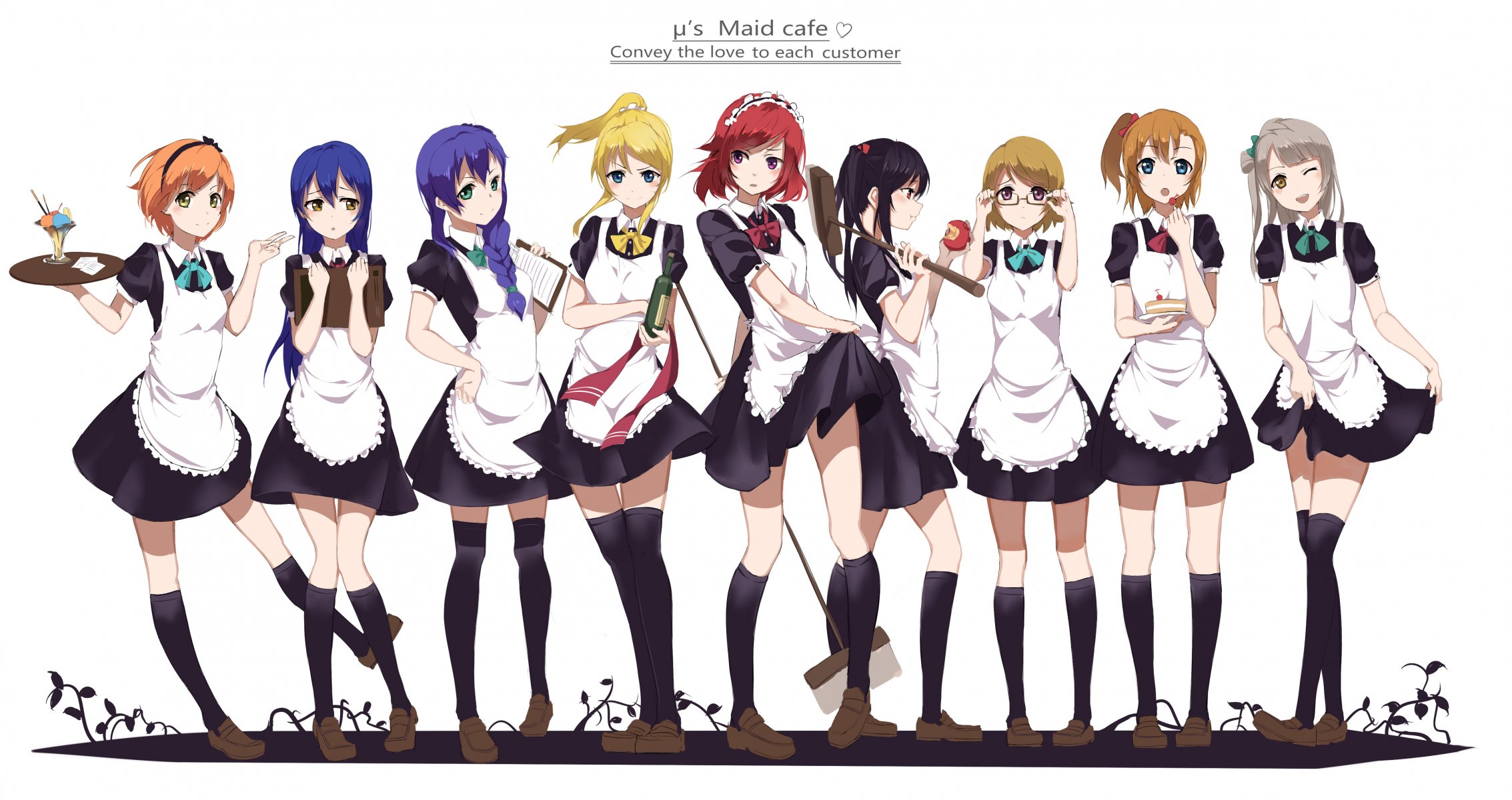 kunst gensou kuro usagi anime liebe leben keine schule idol projekt ayase eri koizumi hanayo kosaka honoka minami kotori nishikino maki sonoda umi toujou nozomi yazawa nico mädchen flasche eis tablett