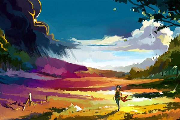 Painted landscape in bright colors