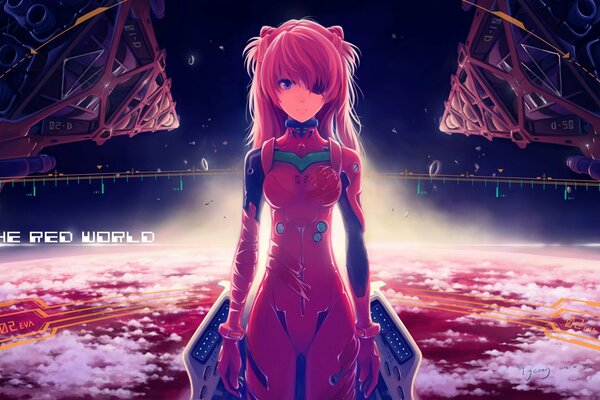 Arte de Asuka guerrera en el espacio