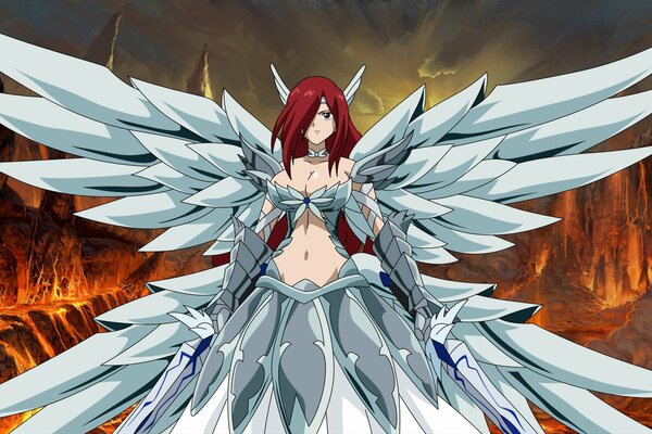 Girl in silver dress with wings anime