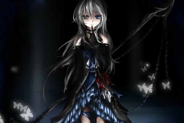 Gothic anime dziewczyna z siwymi włosami
