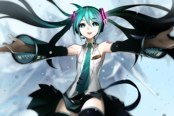 Miku Hatsune hat ihre Hände auf Kunst gelegt