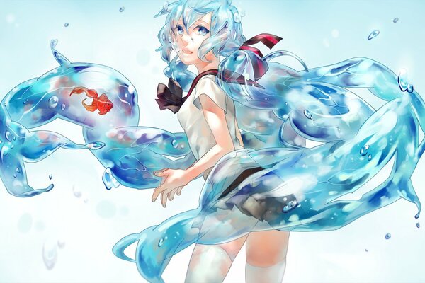 Anime girl surrounded by water