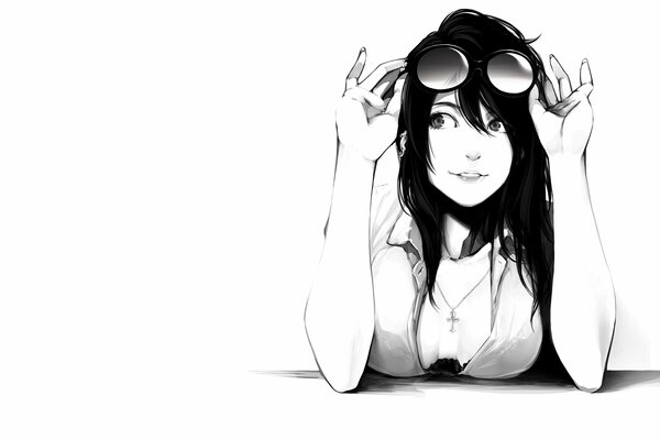 Art Monochrome dans le style de l anime. Fille avec des lunettes