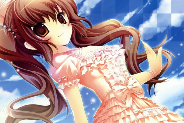 Beautiful anime girl in pink dress