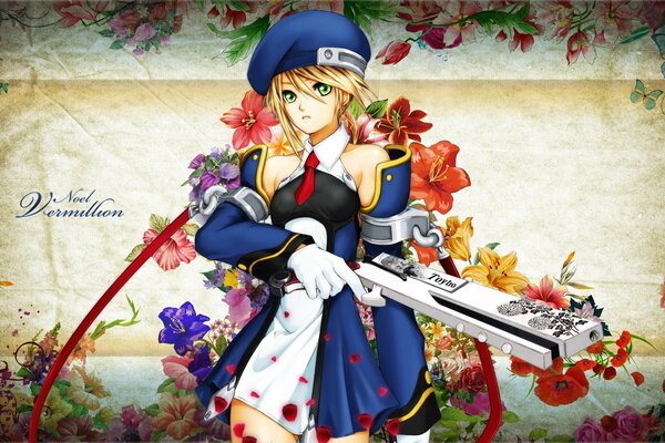 La ragazza del gioco blazblue con una pistola