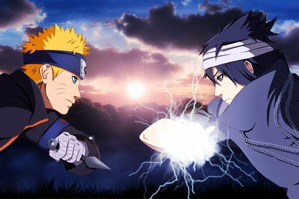 Tapety anime Bitwa Naruto i Sasuke