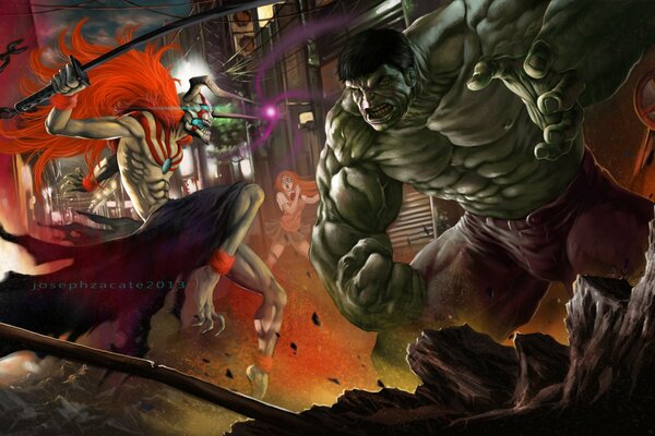 Ichigo contra Hulk. Arte