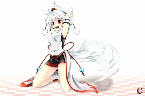 Cat girl with a white tail. E