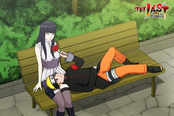 Naruto and hinata couple on the bench