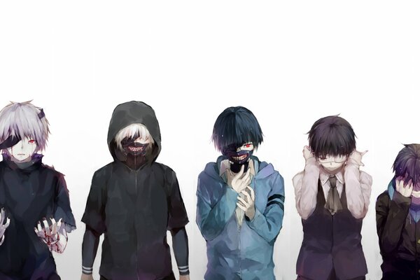 Les gars de Tokyo Ghoul à capuche et avec des masques