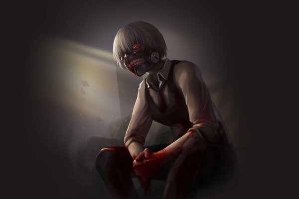 Anime tokyo ghoul, kaneki nel sangue