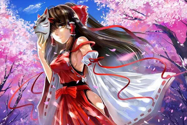 Art girl in sakura petals