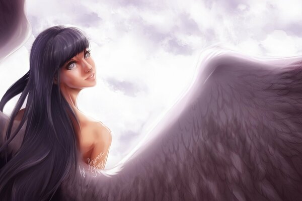 Angel girl with huge wings