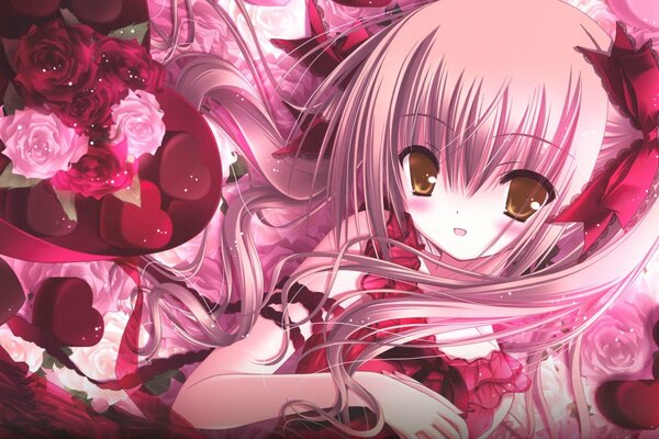 Anime fille en rose