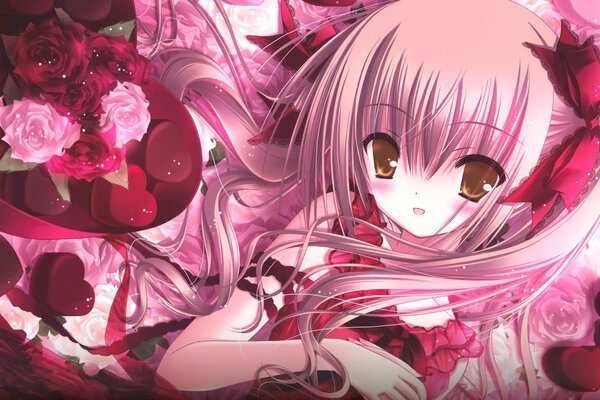 Anime dziewczyna w różowych kolorach
