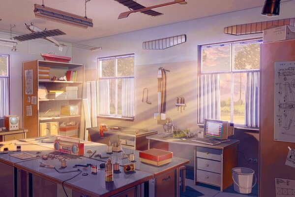 Landscape of an anime-style room