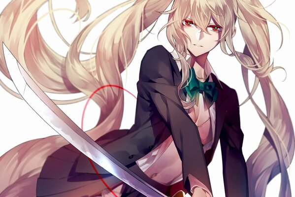 Ragazza con due code in possesso di una katana