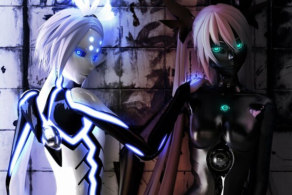Due androidi con occhi ardenti - arte in stile anime
