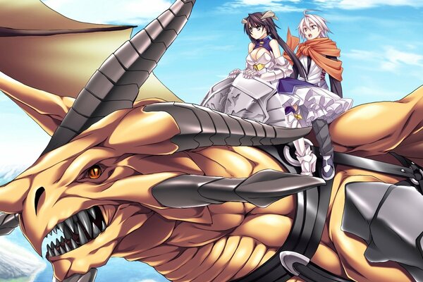 Fille et le gars volent sur le dragon