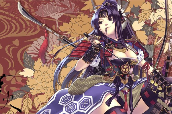 Anime art girl in samurai armor