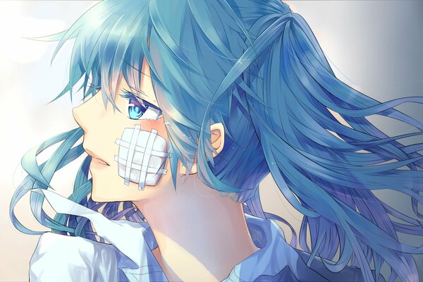 Anime Art con i capelli blu