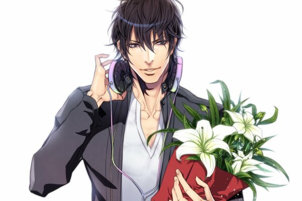 Guy with a bouquet of anime