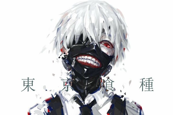 Kaneki Ken anime yeux rouges cheveux blancs