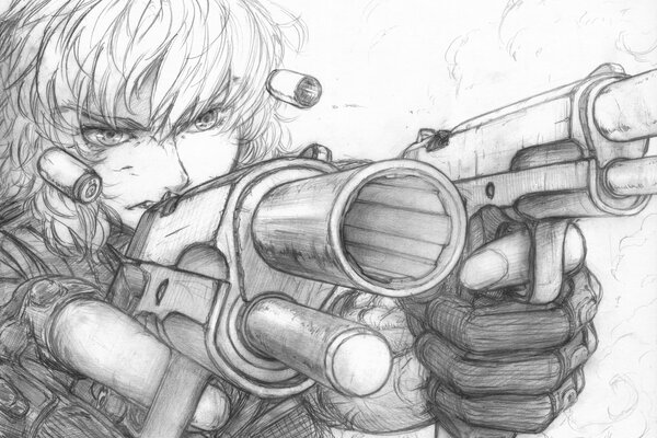 Pencil drawing. Black and white anime