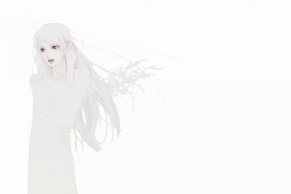 White ghost girl anime on white background