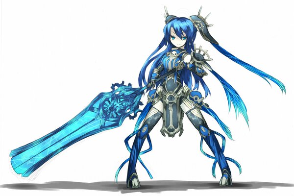 Chica con armadura azul y una enorme espada