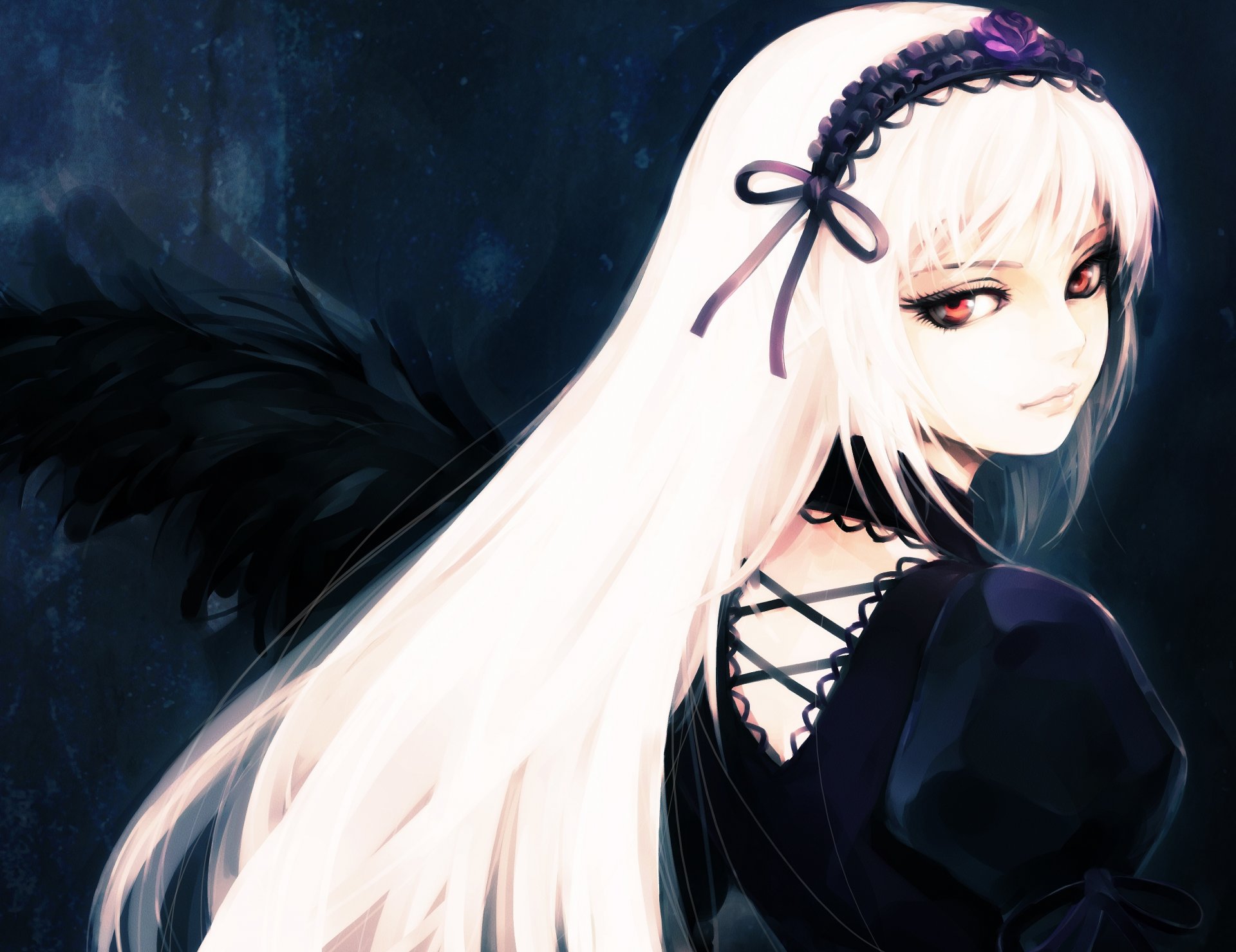 arte hironox ragazza suigintou sguardo capelli bianchi ali demone gotico rozen maiden