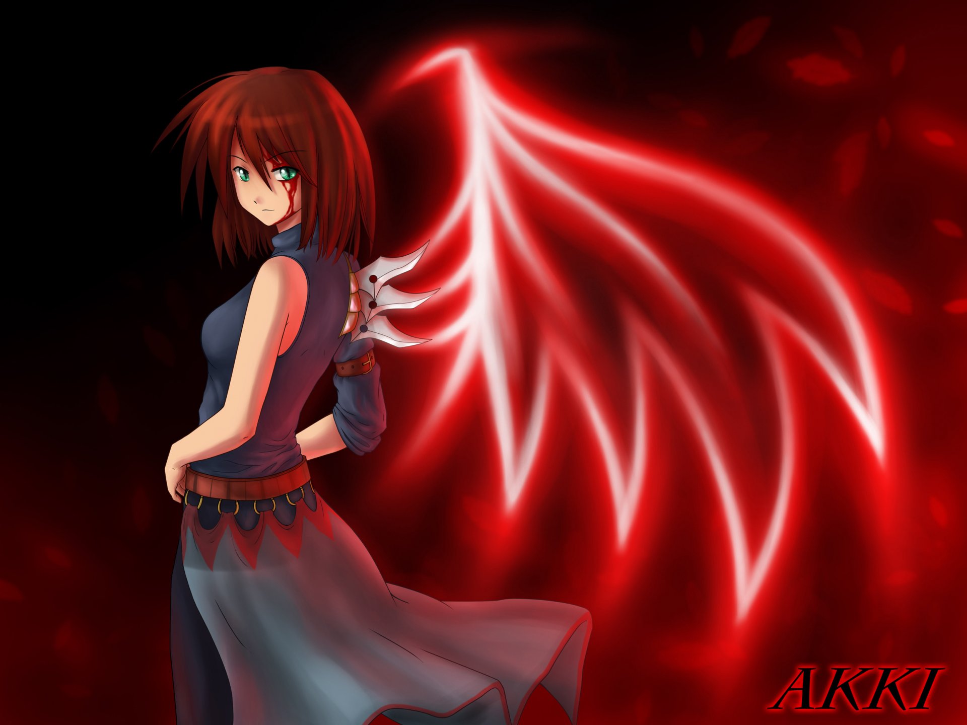 arte atomix chica alas anime sangre hojas