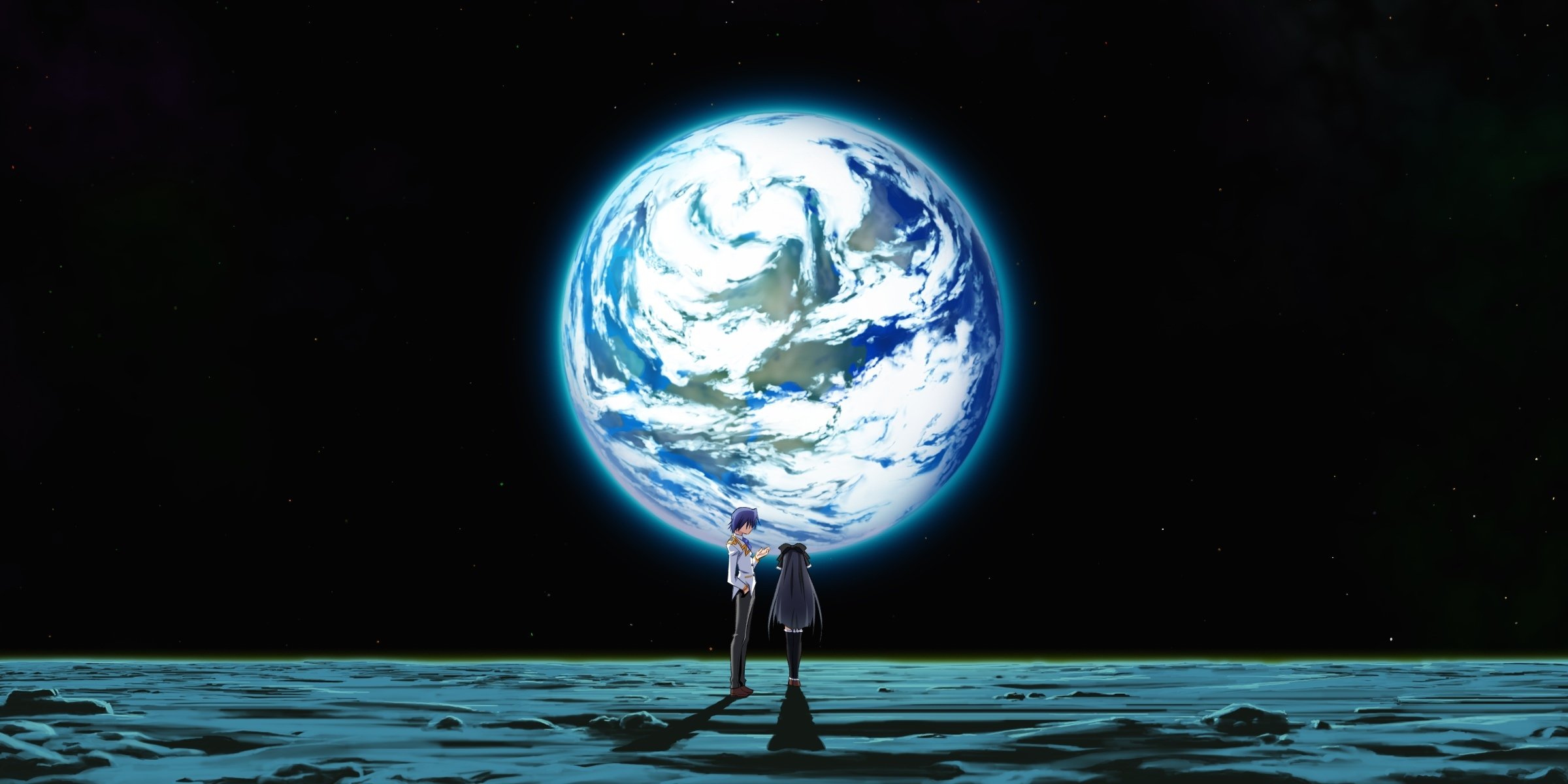 kunst izumi mahiru mädchen freund mond raum erde planet anime paar zwei