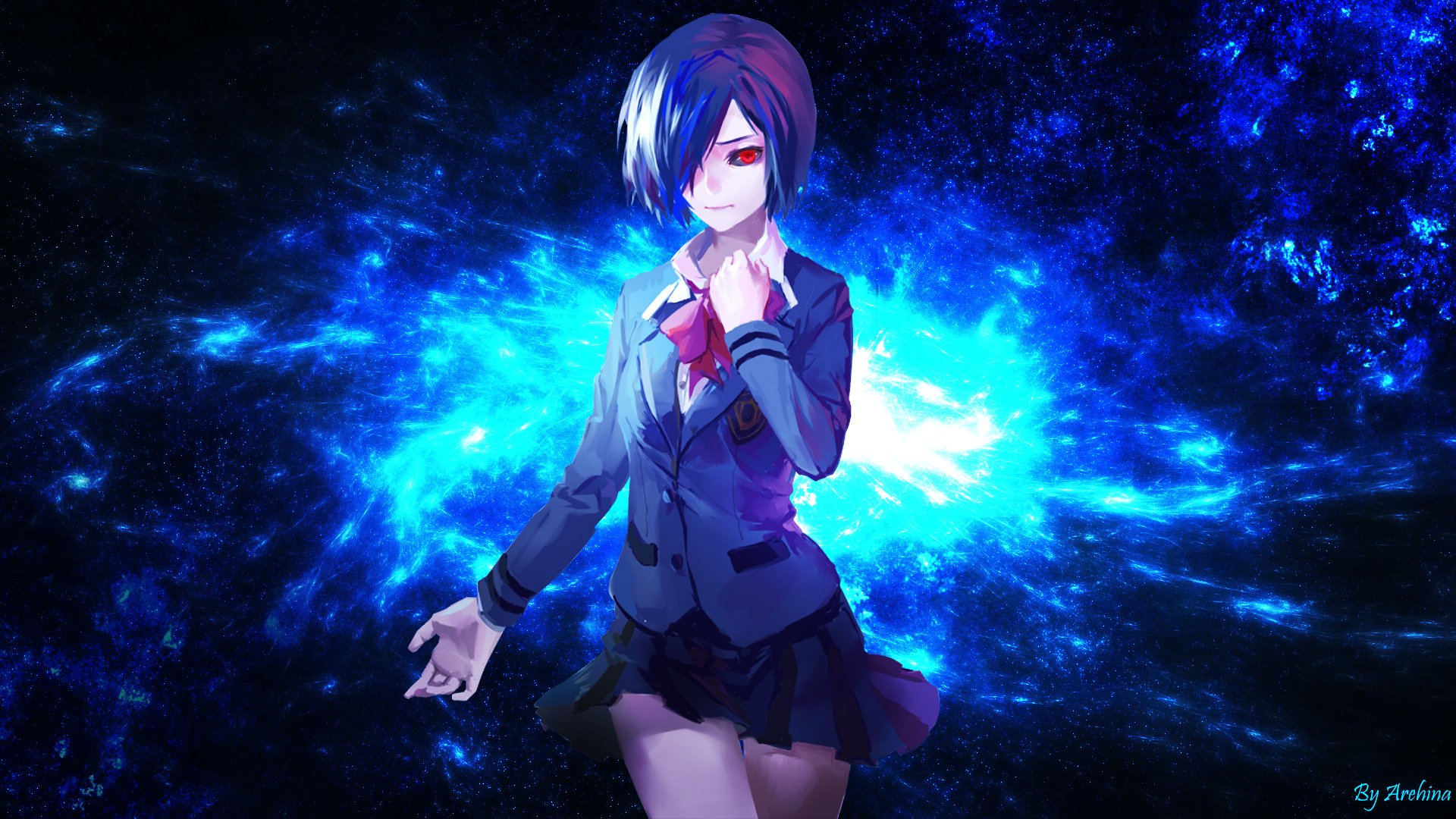 arte liyou-ryon anime tokio ghoul kirishima touka chica colegiala uniforme tokio ghoul