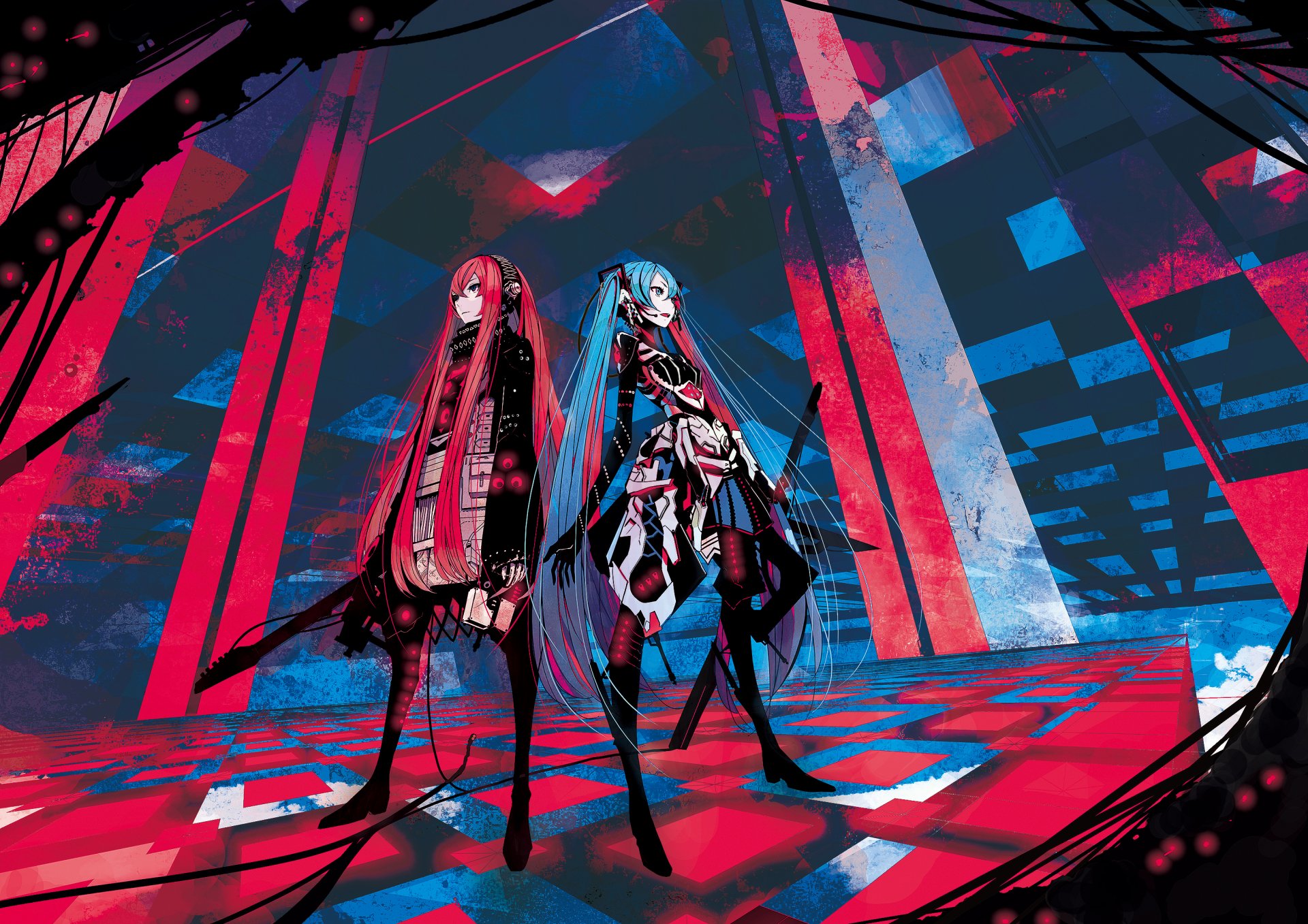 arte hatsune miku megurine luka vocaloid chicas guitarra abstracción