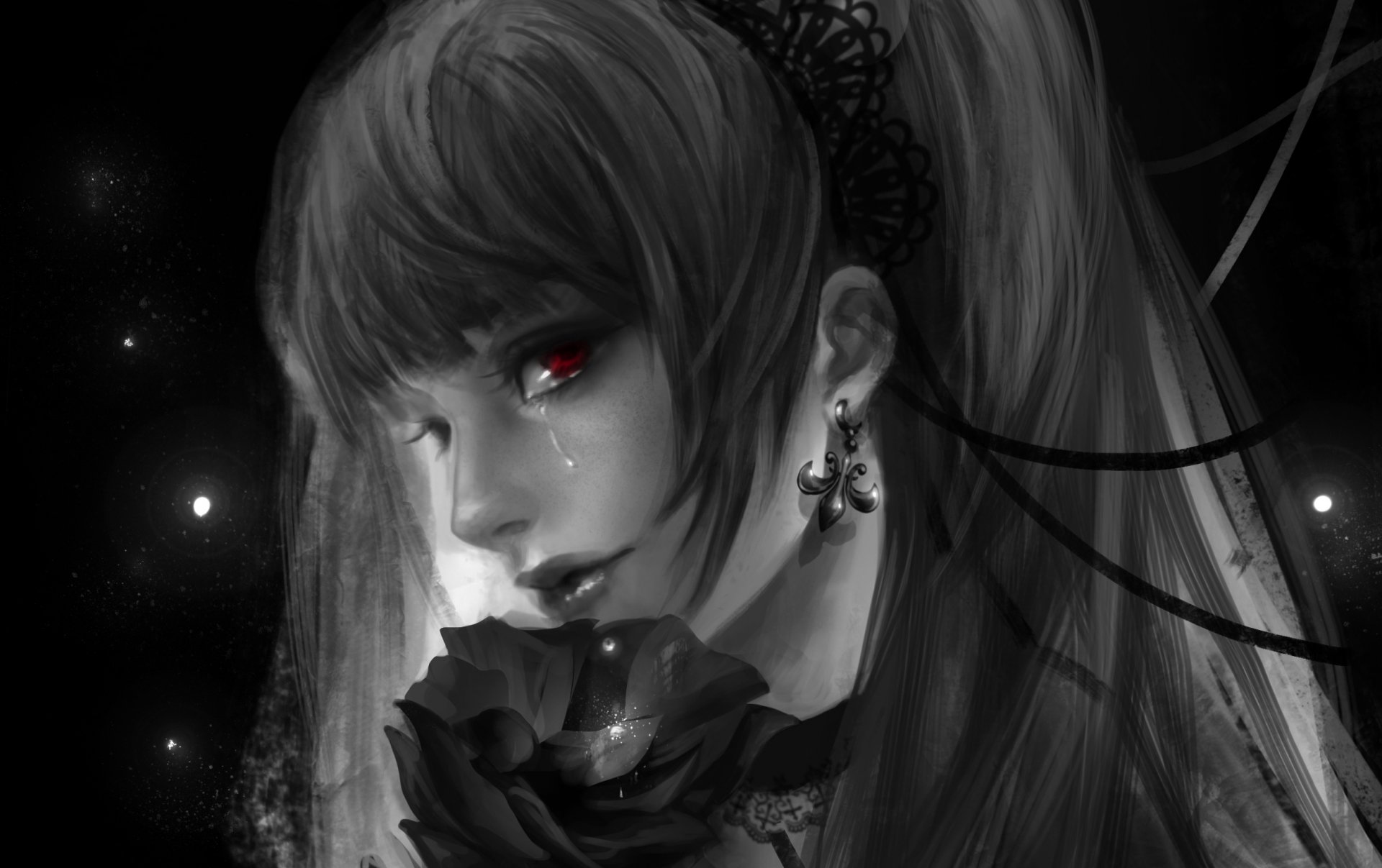 art rikamello death note amane misa death notebook girl tear flower red eye