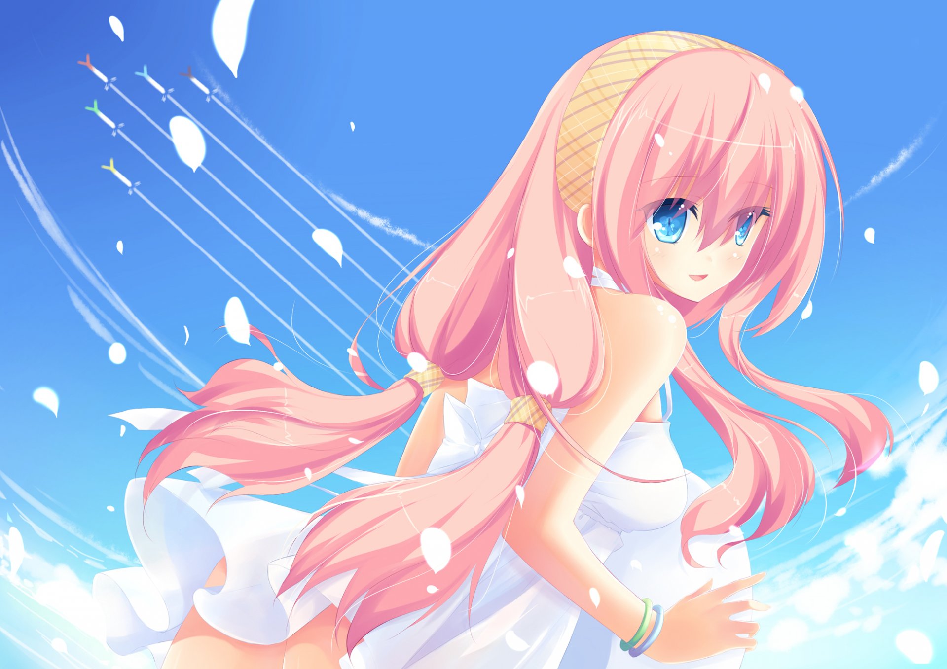 art liong vocaloid megurine luka vocaloid fille nuages ciel pétales