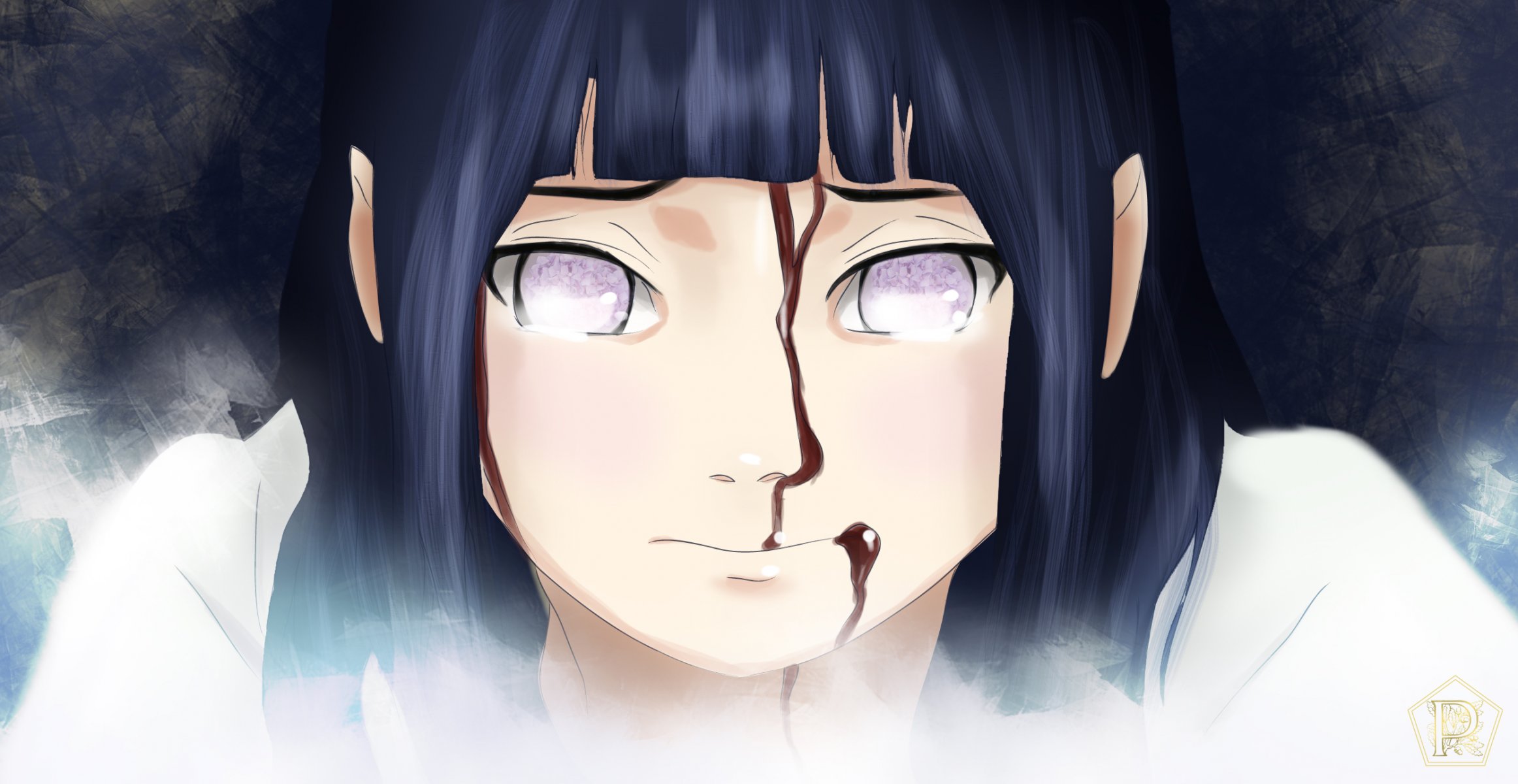 art pendorabox fille hyuga hinata vue douleur sang fumée naruto