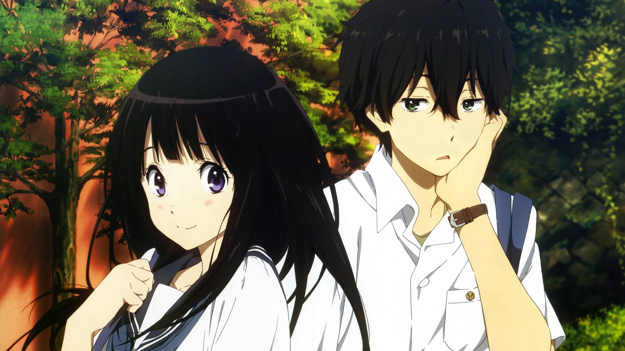 hyouka hyuka oreki hotaro chitanda eru chico chica sonrisa