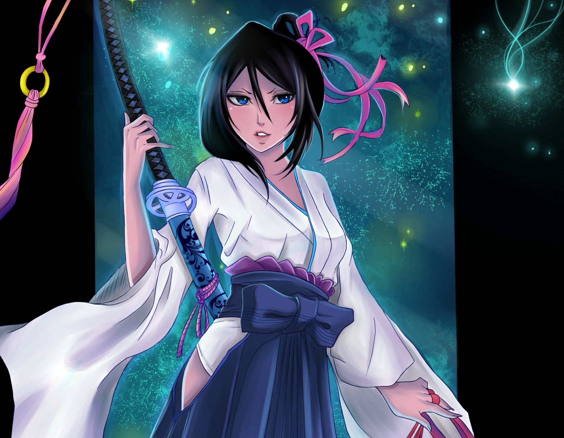 arte jessally ragazza kuchiki rukia sguardo gesto arma spada candeggina candeggina