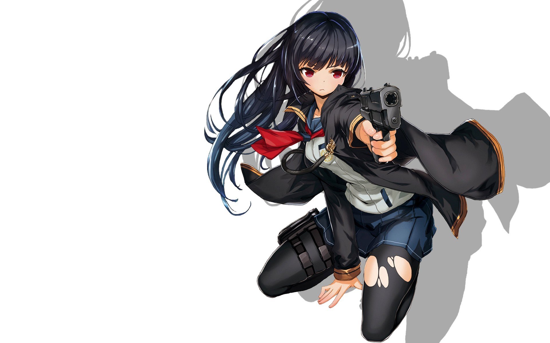 art saitom girl white background weapon gun sailor